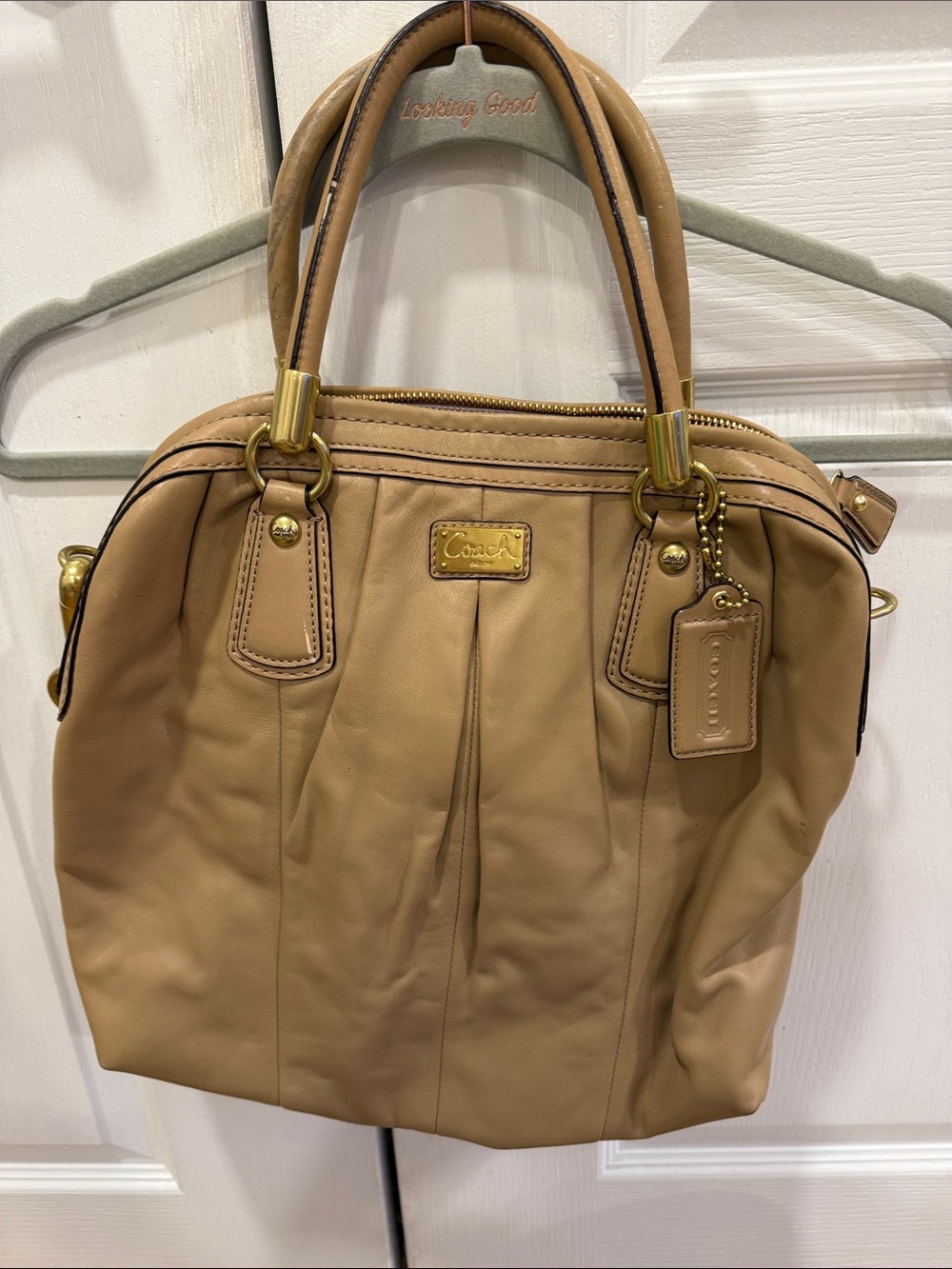 Coach Tan Leather Dome Satchel with Gold Accents